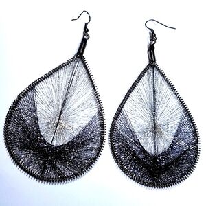 Oversized Silver Gray Blue Sparkle Teardrop Earrings Fashion Jewelry